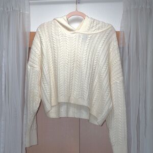Express Plush Knit Hooded Sweater--Cream. M